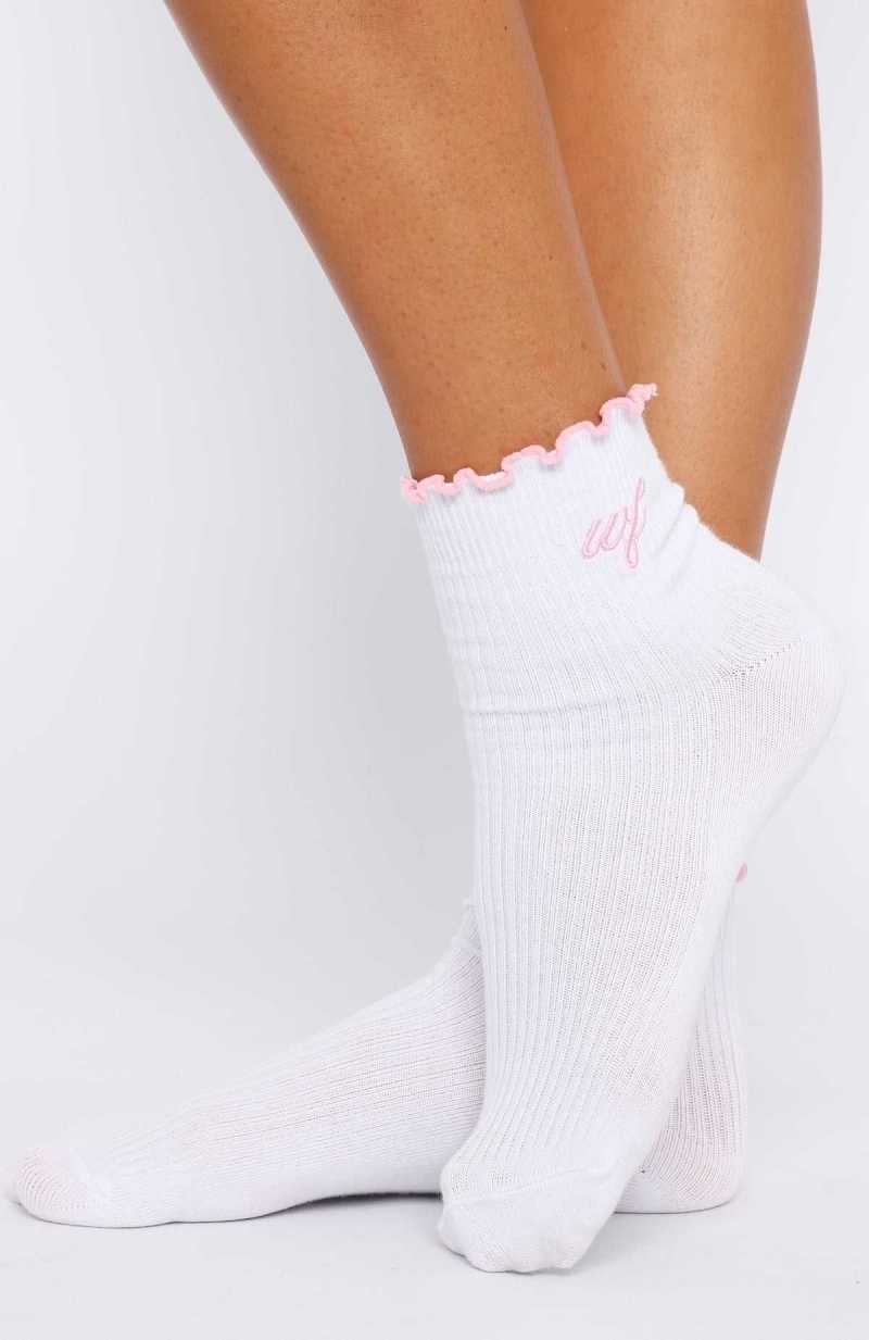 White Fox Me Time Socks White/Pink | ZAWMEO-851