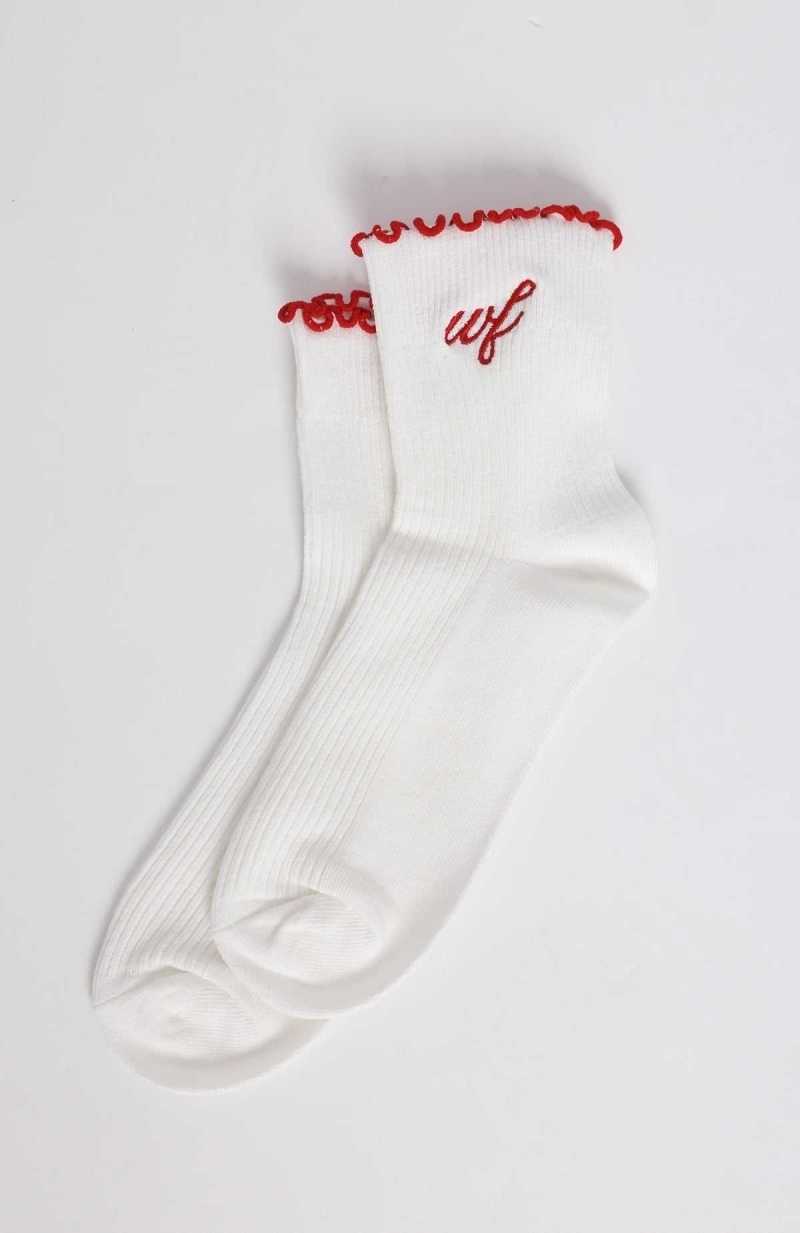 White Fox Me Time Socks White/Red | ITPFZX-531