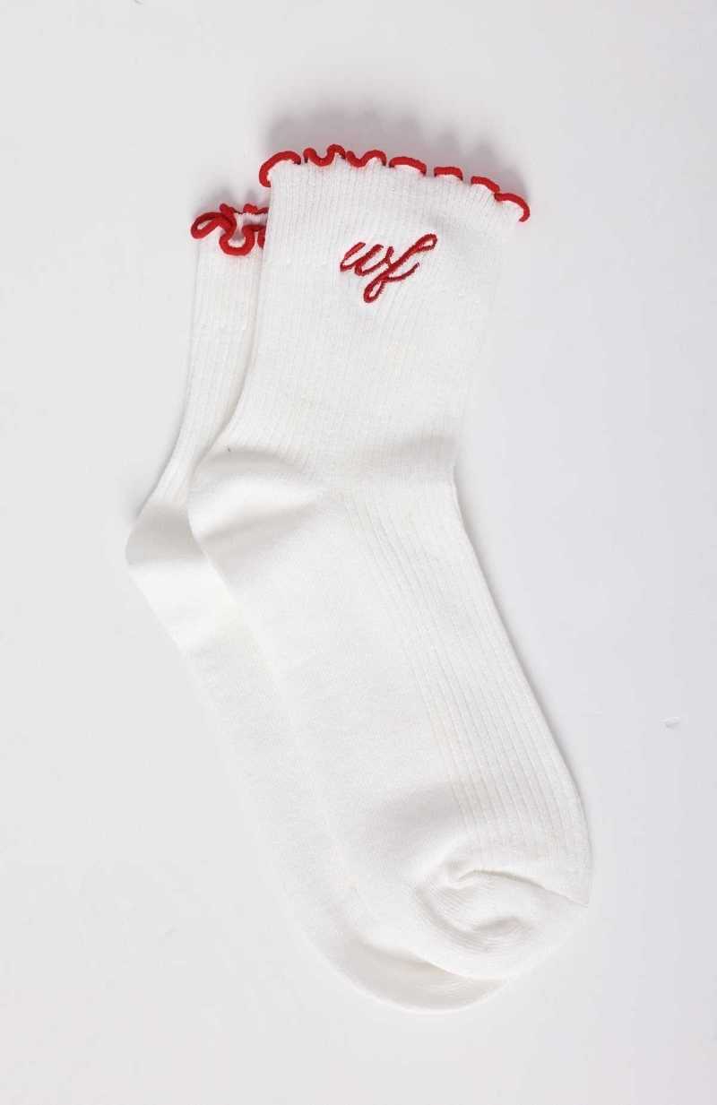 White Fox Me Time Socks White/Red | ITPFZX-531