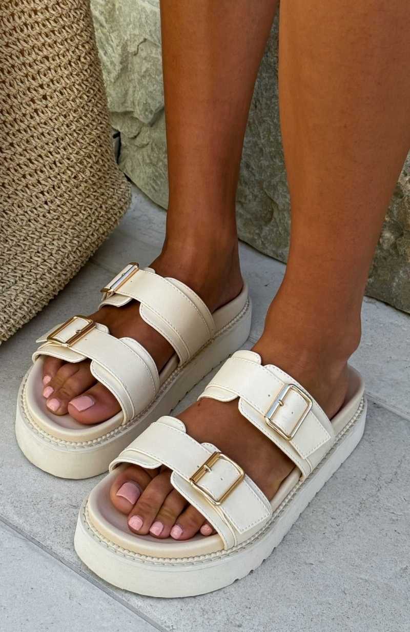 White Fox Mila Slides Ivory | YJHCRN-326