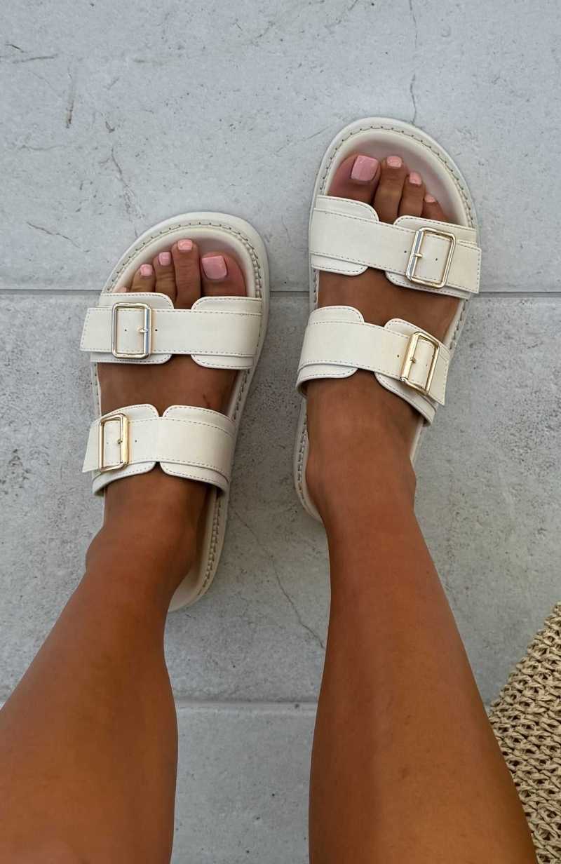 White Fox Mila Slides Ivory | YJHCRN-326