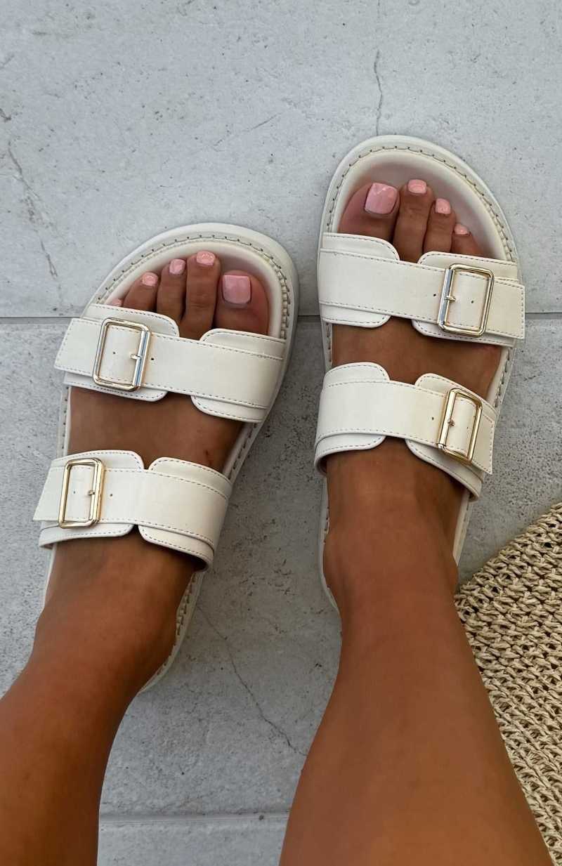 White Fox Mila Slides Ivory | YJHCRN-326