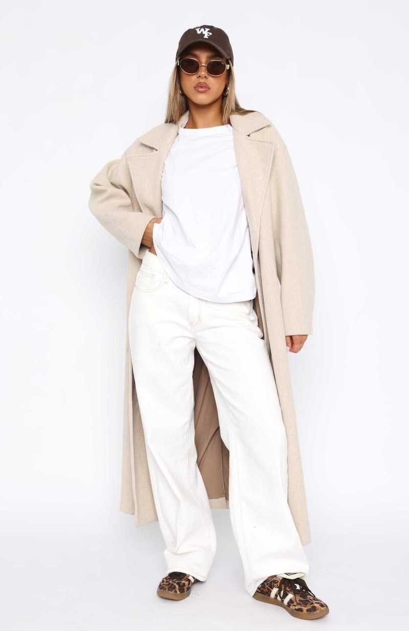 White Fox Modern Edge Oversized Coat Beige | WUEHFI-253