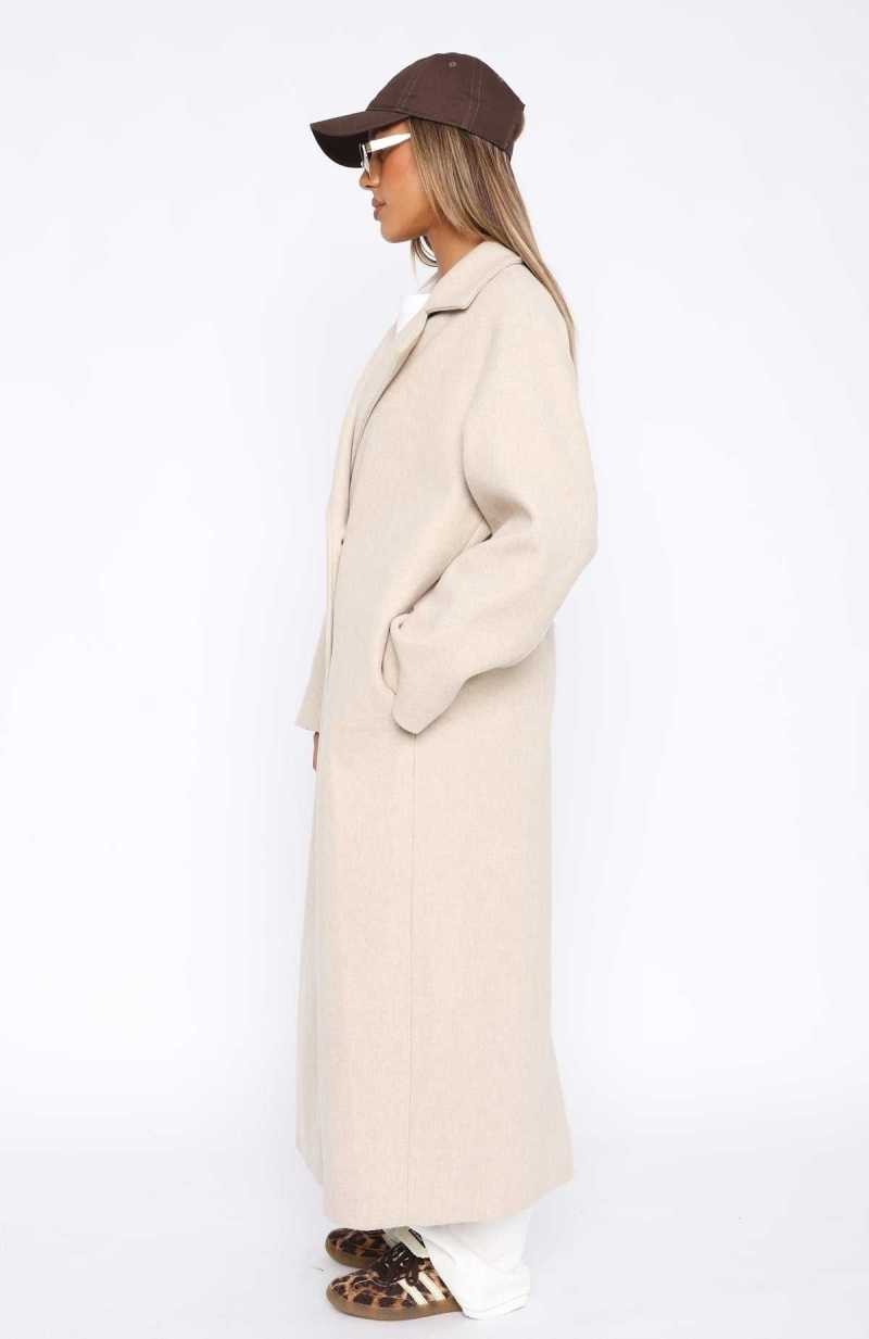 White Fox Modern Edge Oversized Coat Beige | WUEHFI-253