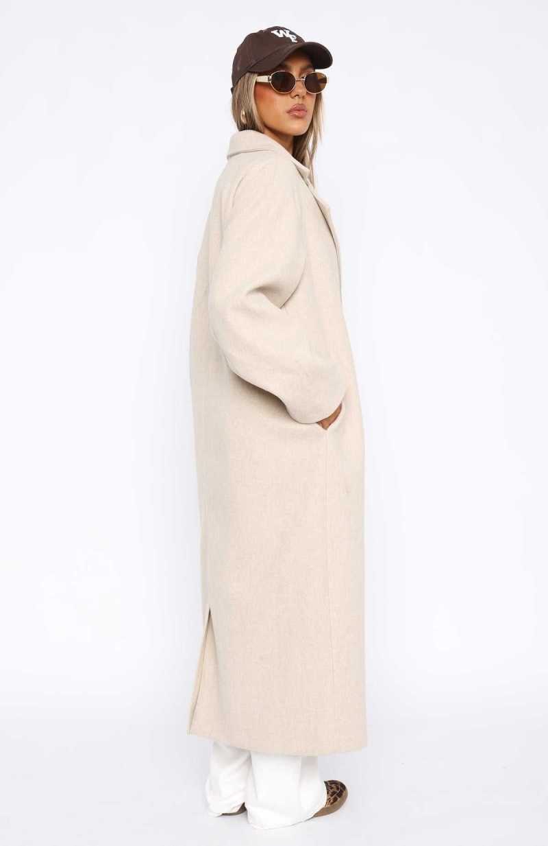 White Fox Modern Edge Oversized Coat Beige | WUEHFI-253