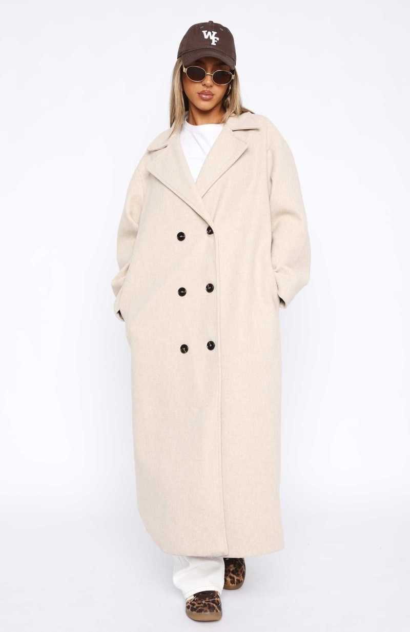White Fox Modern Edge Oversized Coat Beige | WUEHFI-253