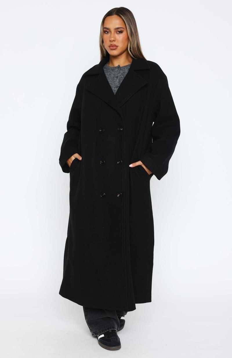 White Fox Modern Edge Oversized Coat Black | ANCKEX-359