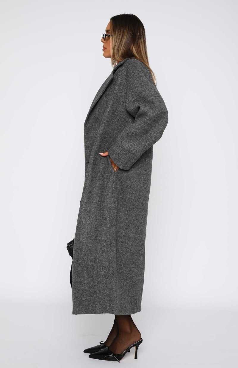 White Fox Modern Edge Oversized Coat Charcoal | WQBHYM-892