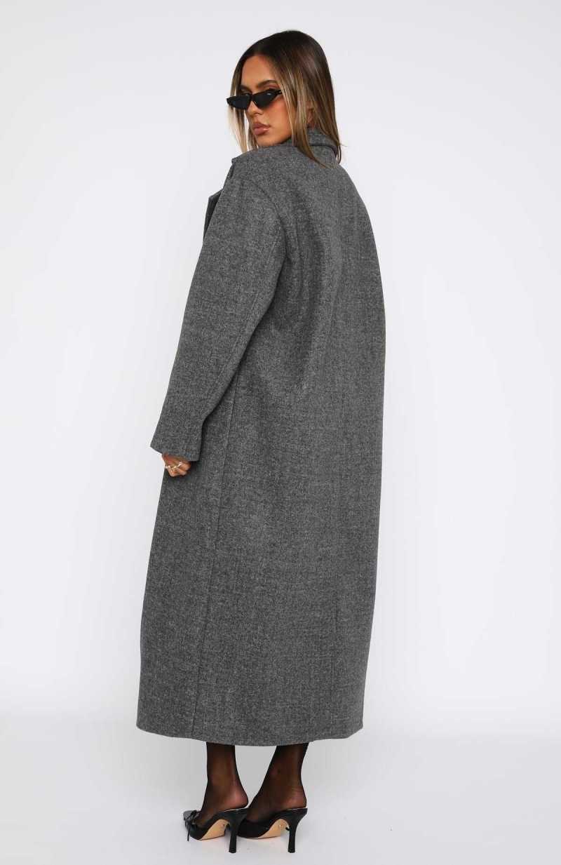 White Fox Modern Edge Oversized Coat Charcoal | WQBHYM-892