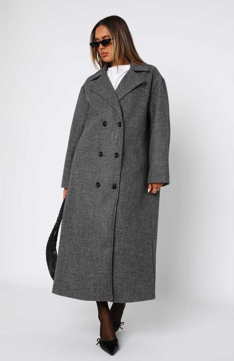 White Fox Modern Edge Oversized Coat Charcoal | WQBHYM-892
