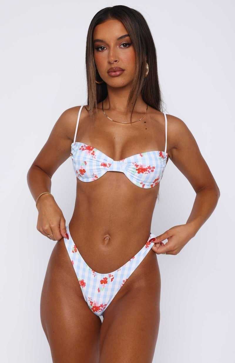 White Fox More Than A Dream Bikini Top Blue Gingham Floral | QUEODT-436