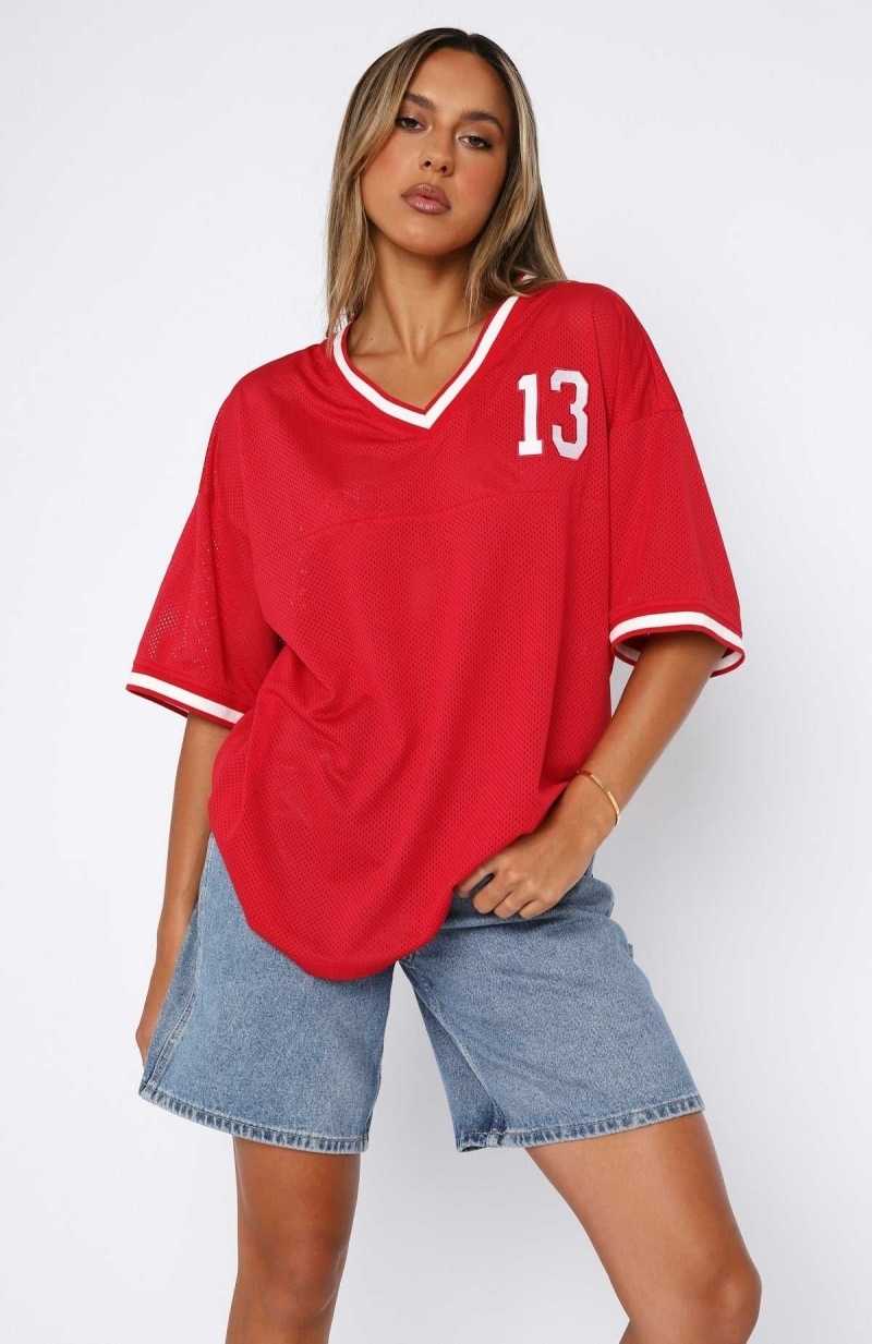 White Fox Moves To Make Oversized Sports Tee Red | SHXBFR-680