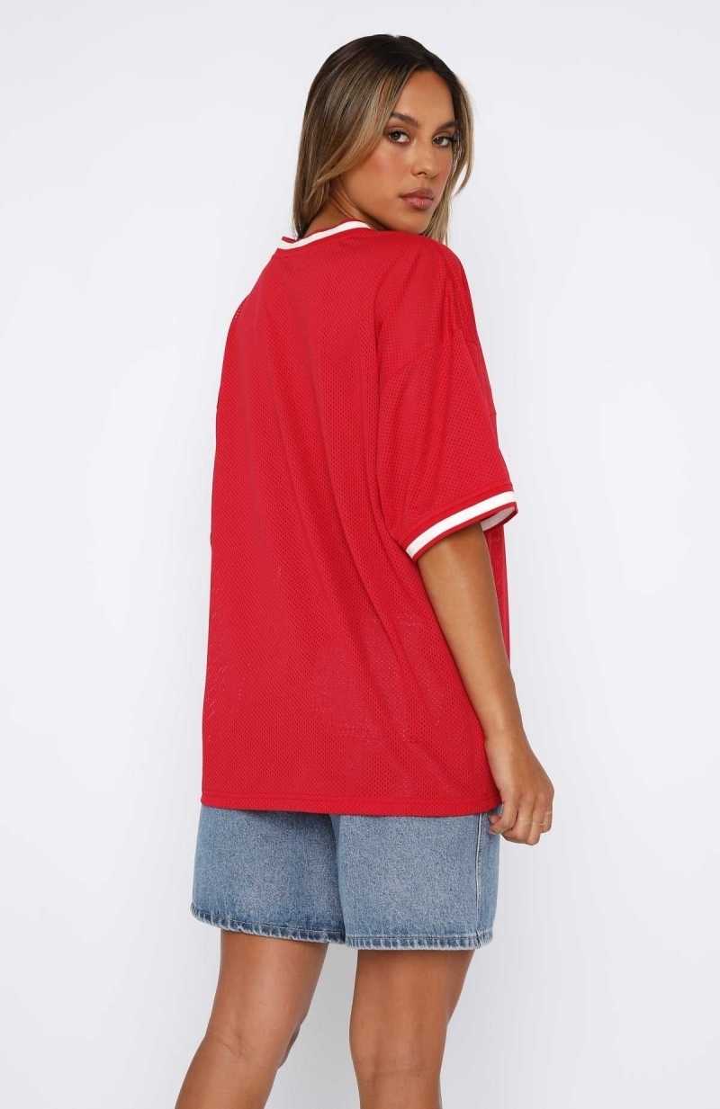 White Fox Moves To Make Oversized Sports Tee Red | SHXBFR-680