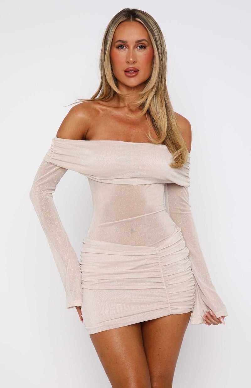 White Fox Need A Miracle Glitter Mini Dress Champagne | YDCENQ-871