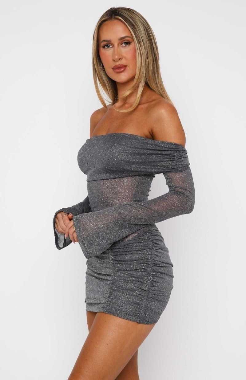 White Fox Need A Miracle Glitter Mini Dress Charcoal | UYWVOI-376