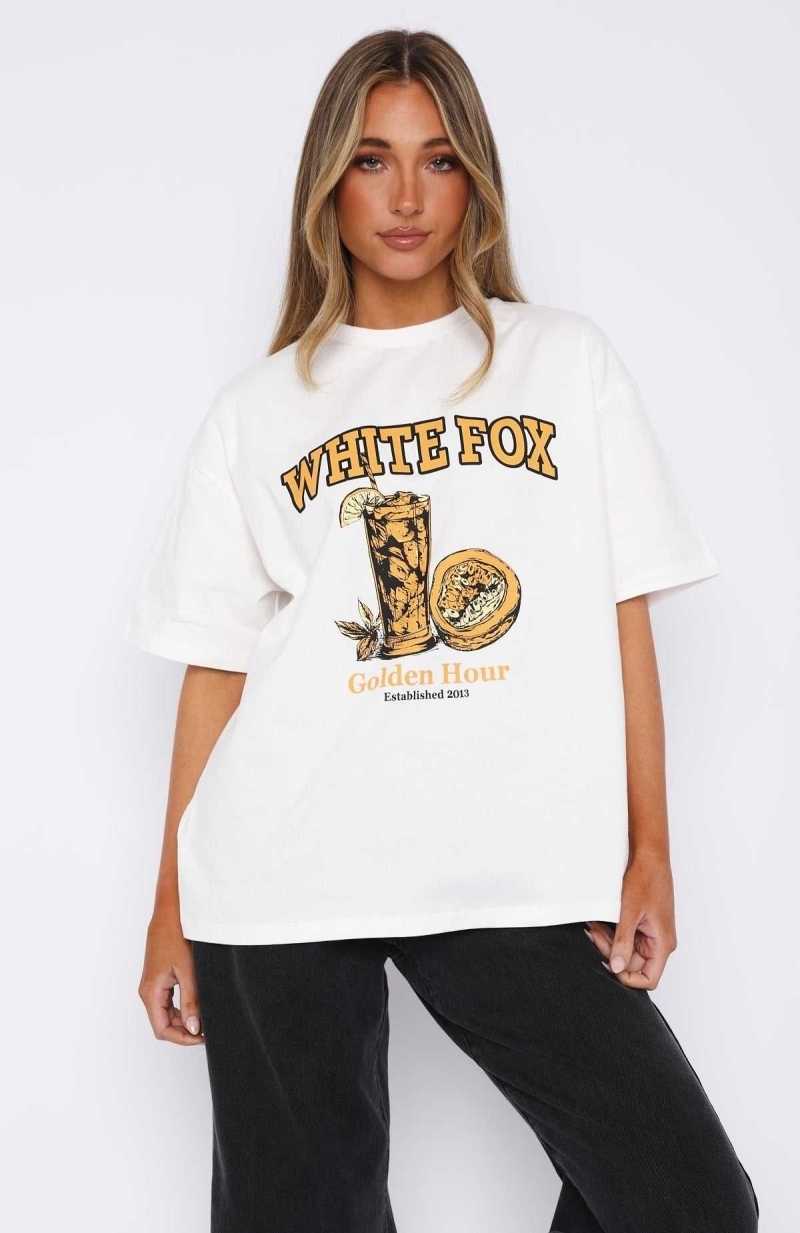 White Fox Need Some Time Oversized Tee White | JQYZCR-956