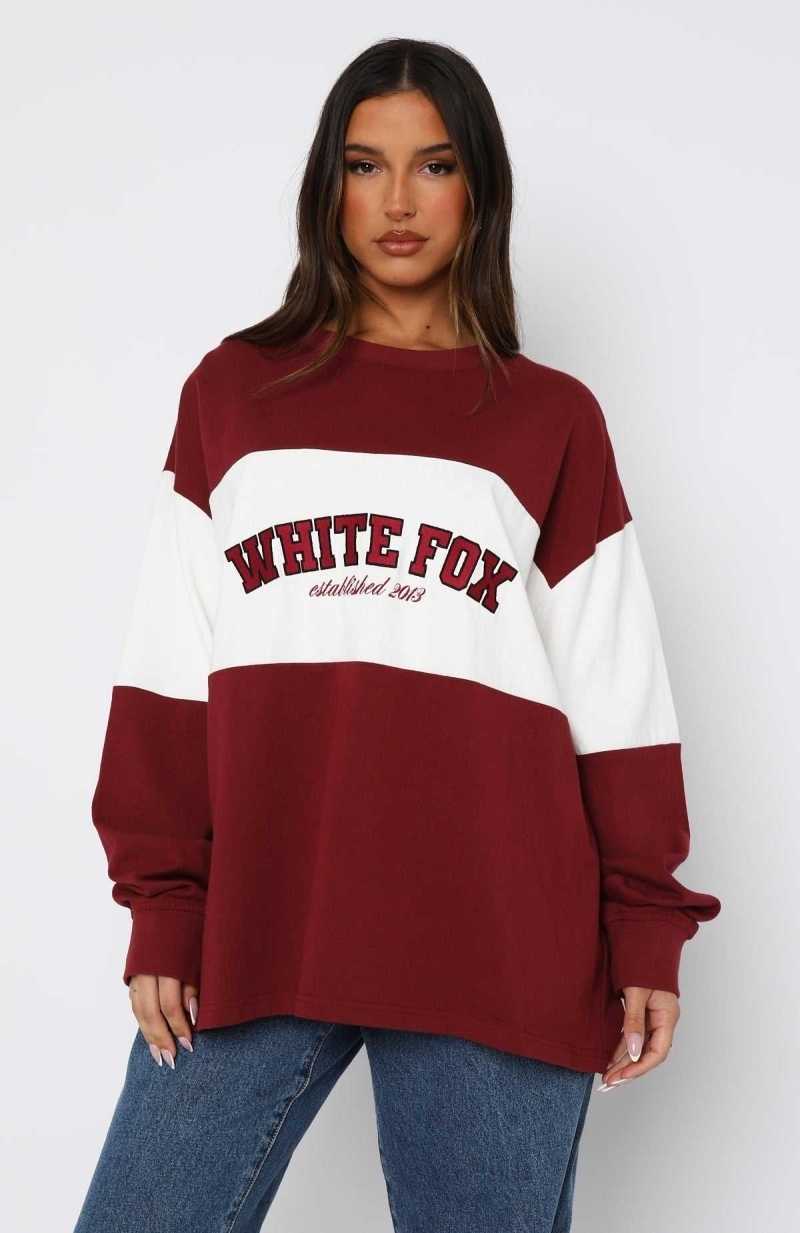 White Fox Need You More Long Sleeve Oversized Tee Maroon | KYQPJA-093