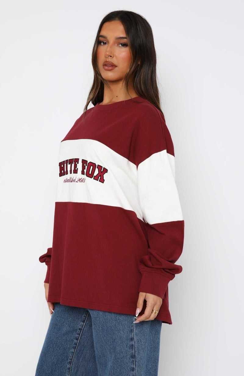 White Fox Need You More Long Sleeve Oversized Tee Maroon | KYQPJA-093