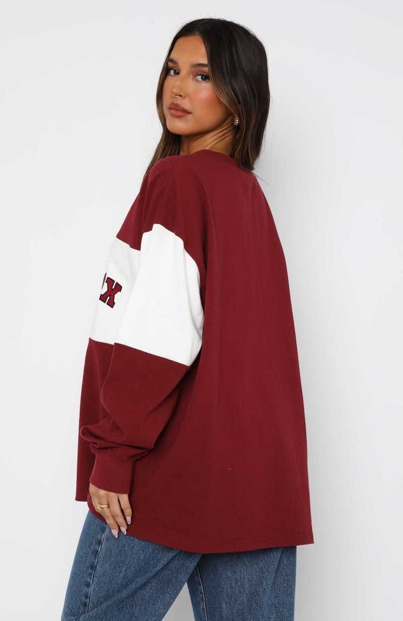 White Fox Need You More Long Sleeve Oversized Tee Maroon | KYQPJA-093