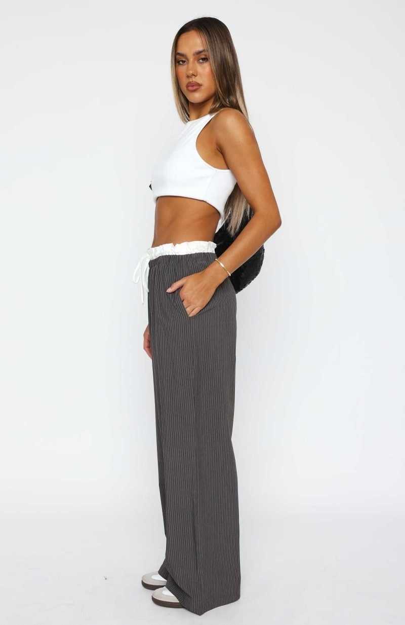 White Fox Never Leave My Side Pants Grey Pinstripe | IGKCYZ-348
