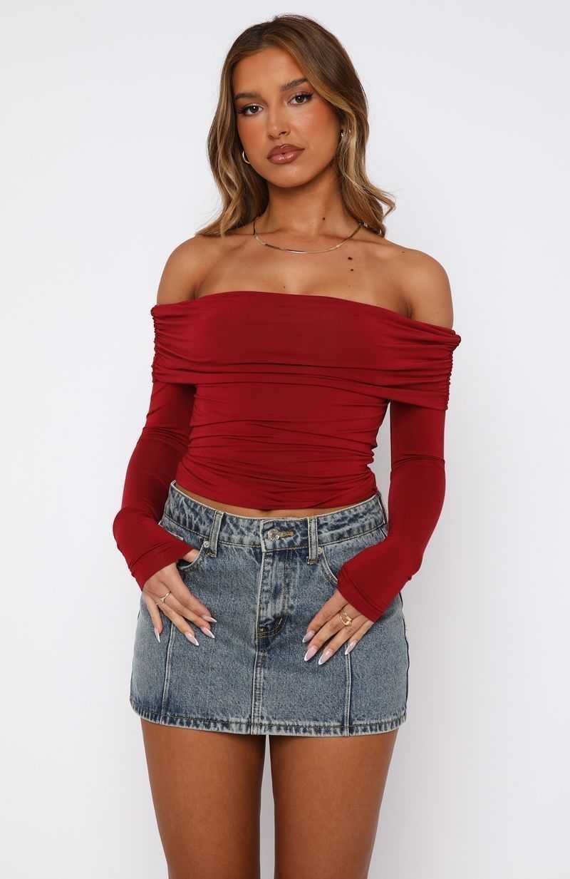 White Fox Never On Time Long Sleeve Top Wine | YQOJBE-431