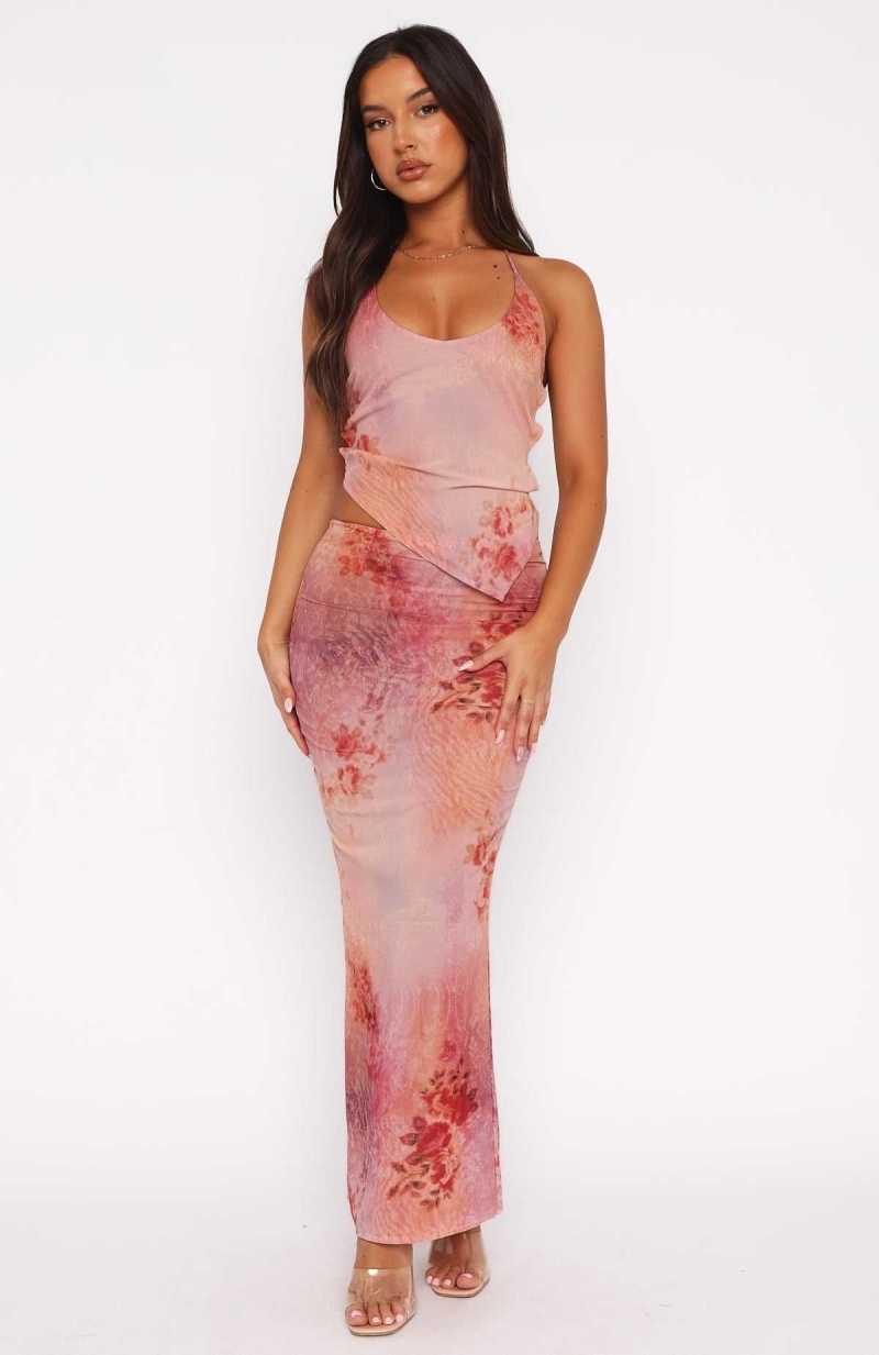 White Fox No Later Maxi Skirt Peach Nectar | USCVML-579