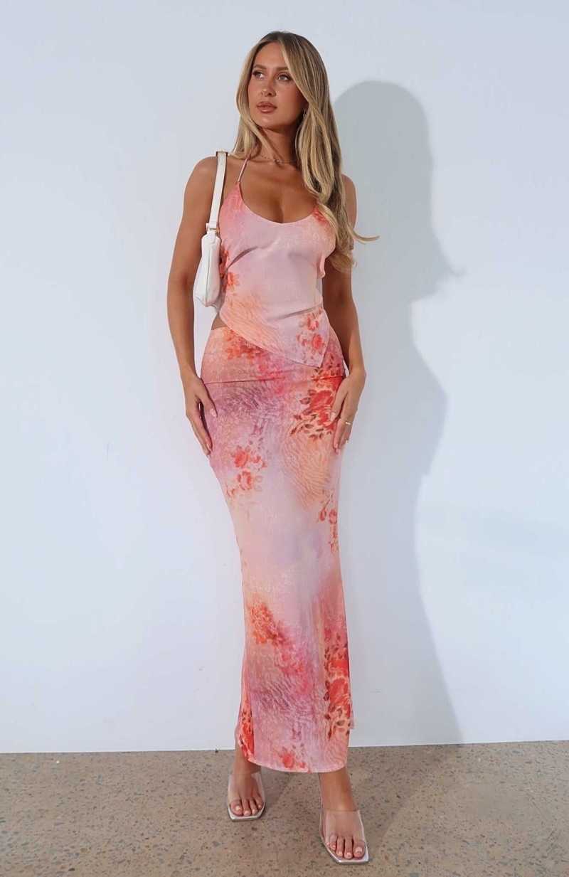White Fox No Later Maxi Skirt Peach Nectar | USCVML-579