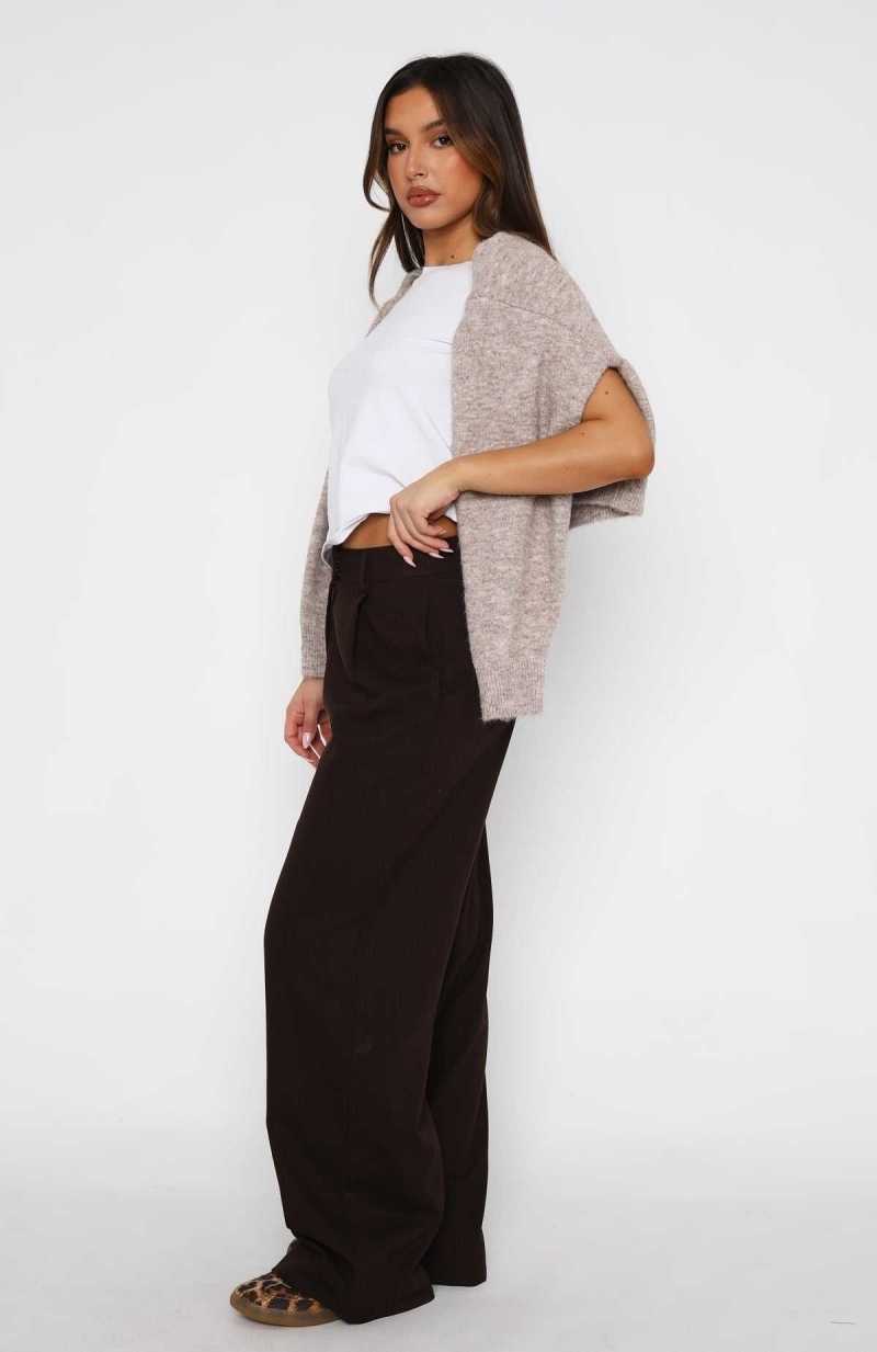 White Fox No One's Fault Tailored Linen Pants Espresso | PDVASU-960