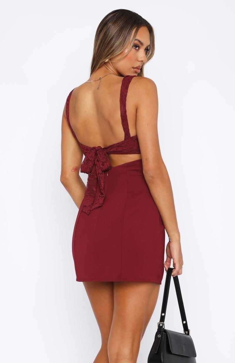 White Fox No You Hang Up Mini Dress Wine | FMJWGY-104
