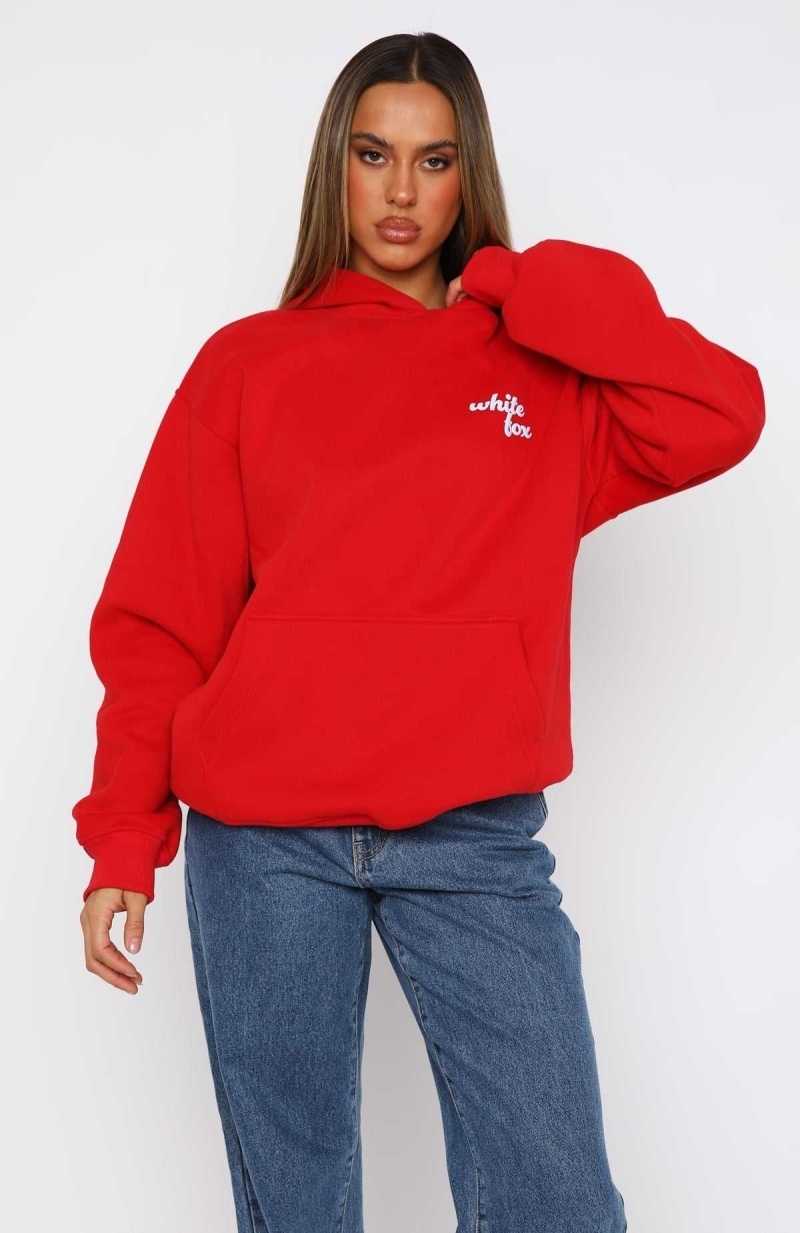 White Fox Not In The Mood Oversized Hoodie Cherry | WLEIGT-593