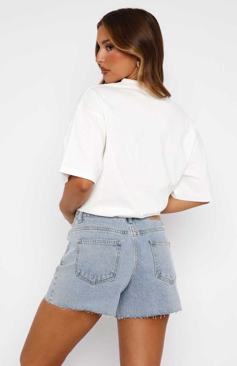 White Fox Not Meant To Be Denim Shorts Light Blue | IBVFJH-203