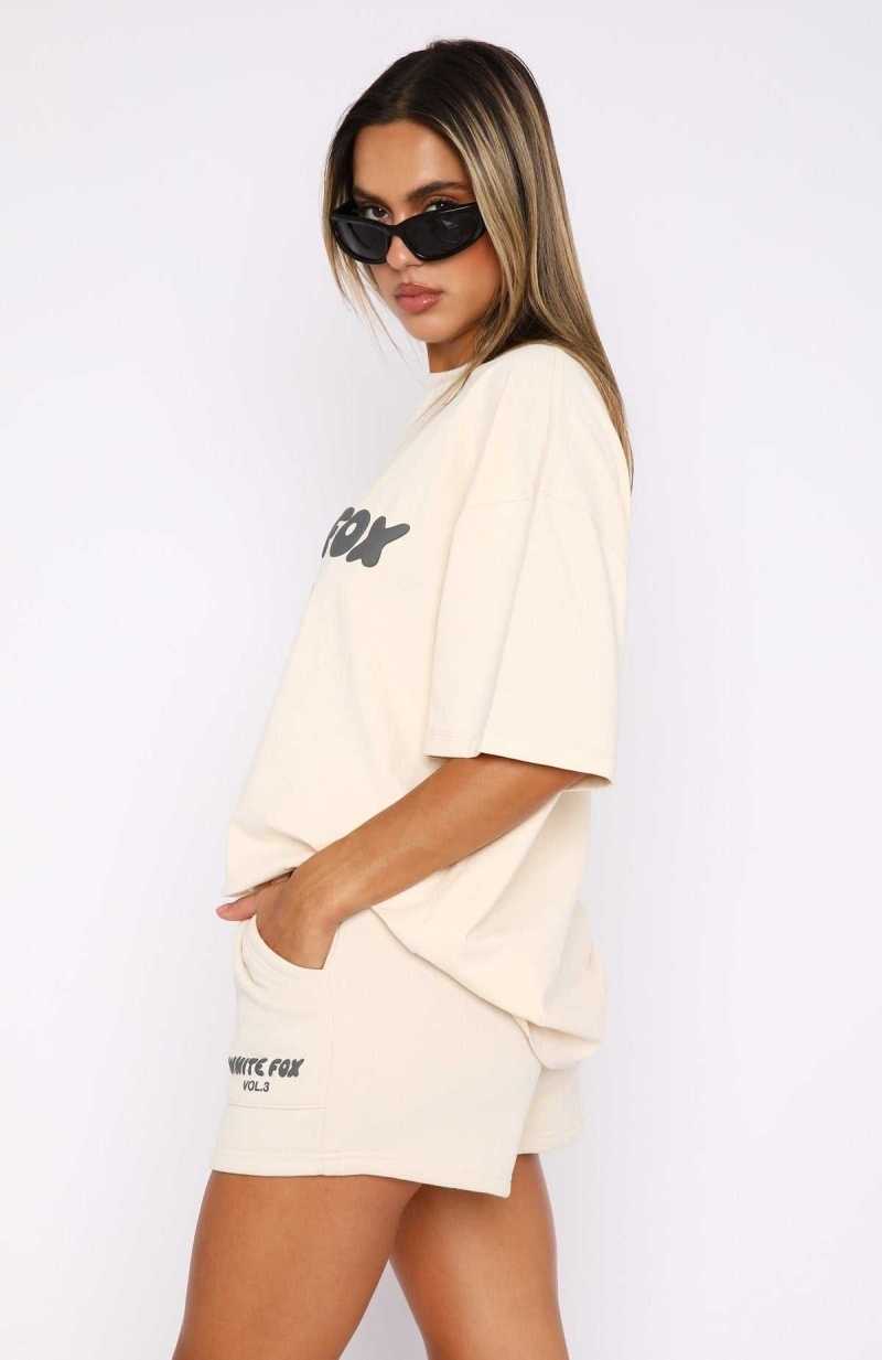 White Fox Offstage Lounge Shorts Pebble | QWOBJZ-163
