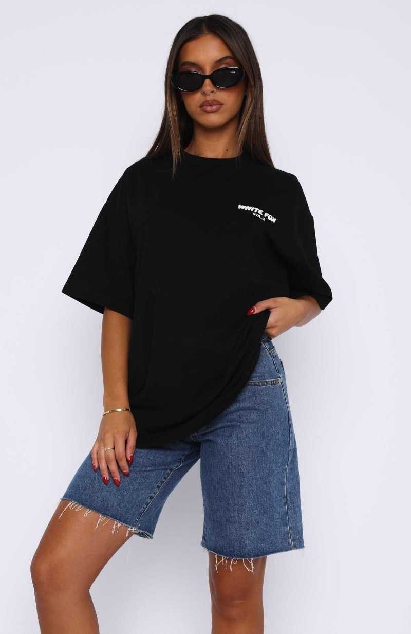 White Fox Offstage Oversized Tee Black | XKBYUC-813