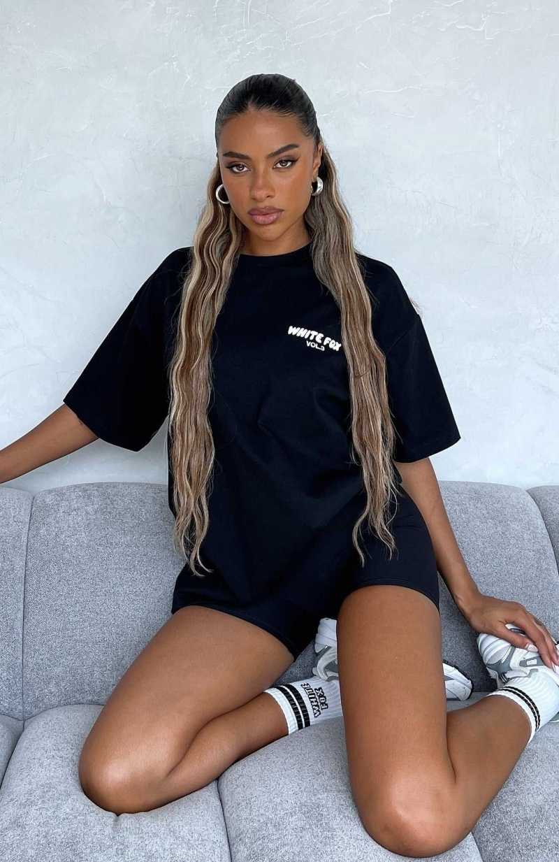 White Fox Offstage Oversized Tee Black | XKBYUC-813