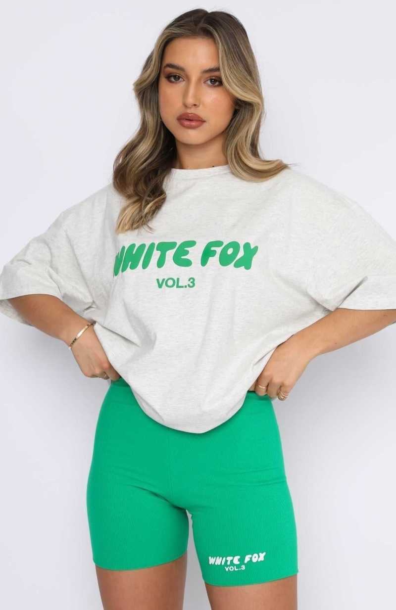 White Fox Offstage Oversized Tee Glacier Grey | MZOFQI-049