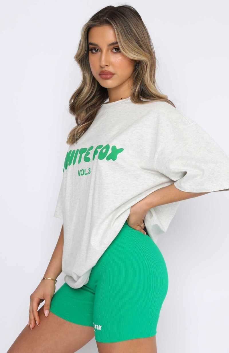 White Fox Offstage Oversized Tee Glacier Grey | MZOFQI-049