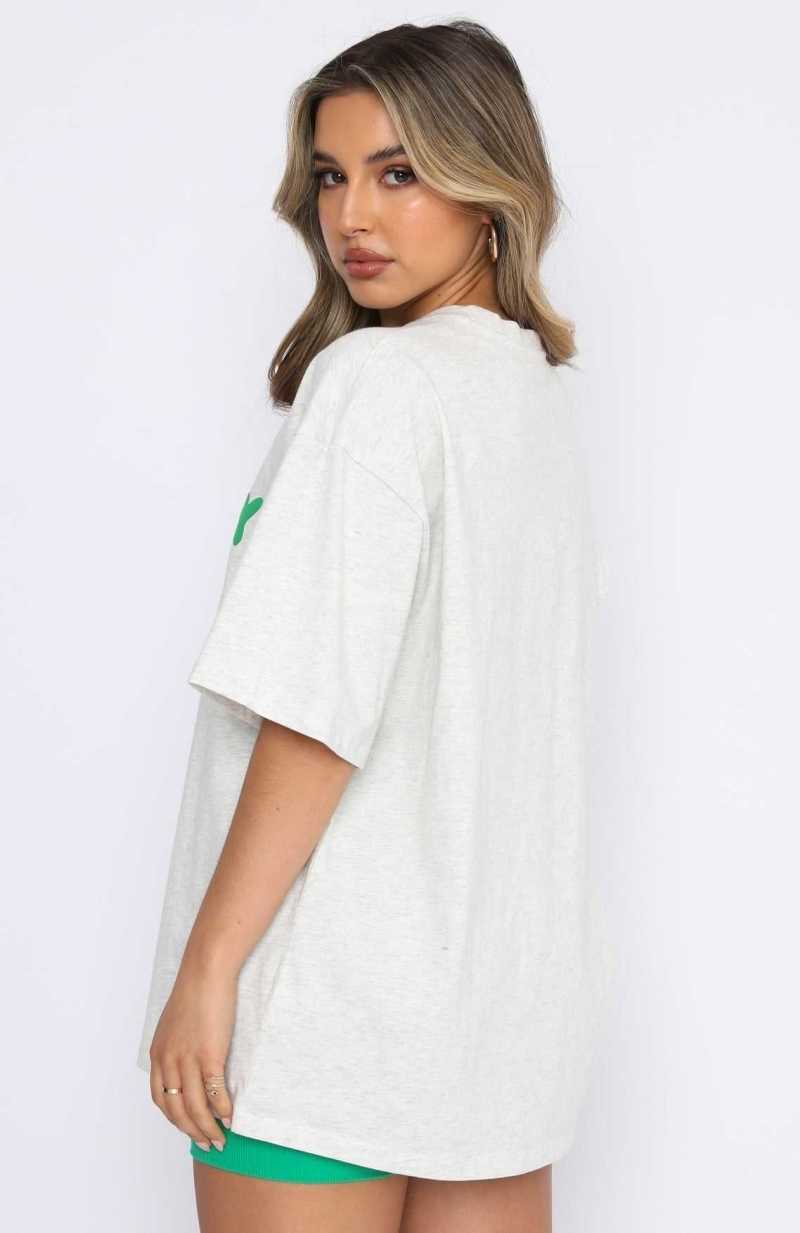 White Fox Offstage Oversized Tee Glacier Grey | MZOFQI-049