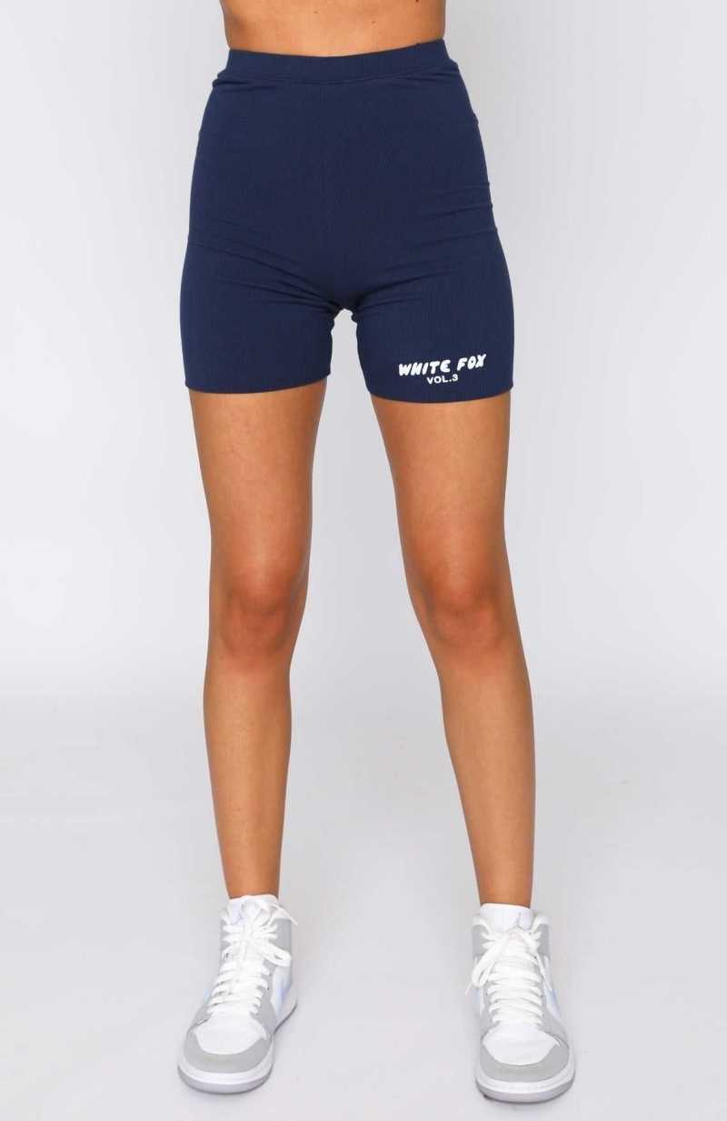 White Fox Offstage Ribbed Bike Shorts Space Navy | WYZAGB-615