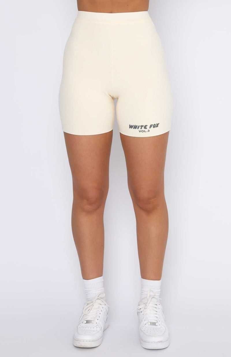 White Fox Offstage Ribbed Bike Shorts Vanilla | WQCTFI-678