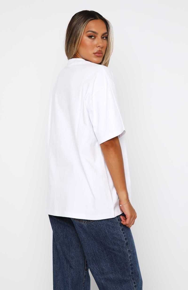 White Fox Oh So Sweet Oversized Tee White/Blue | APHGMB-947