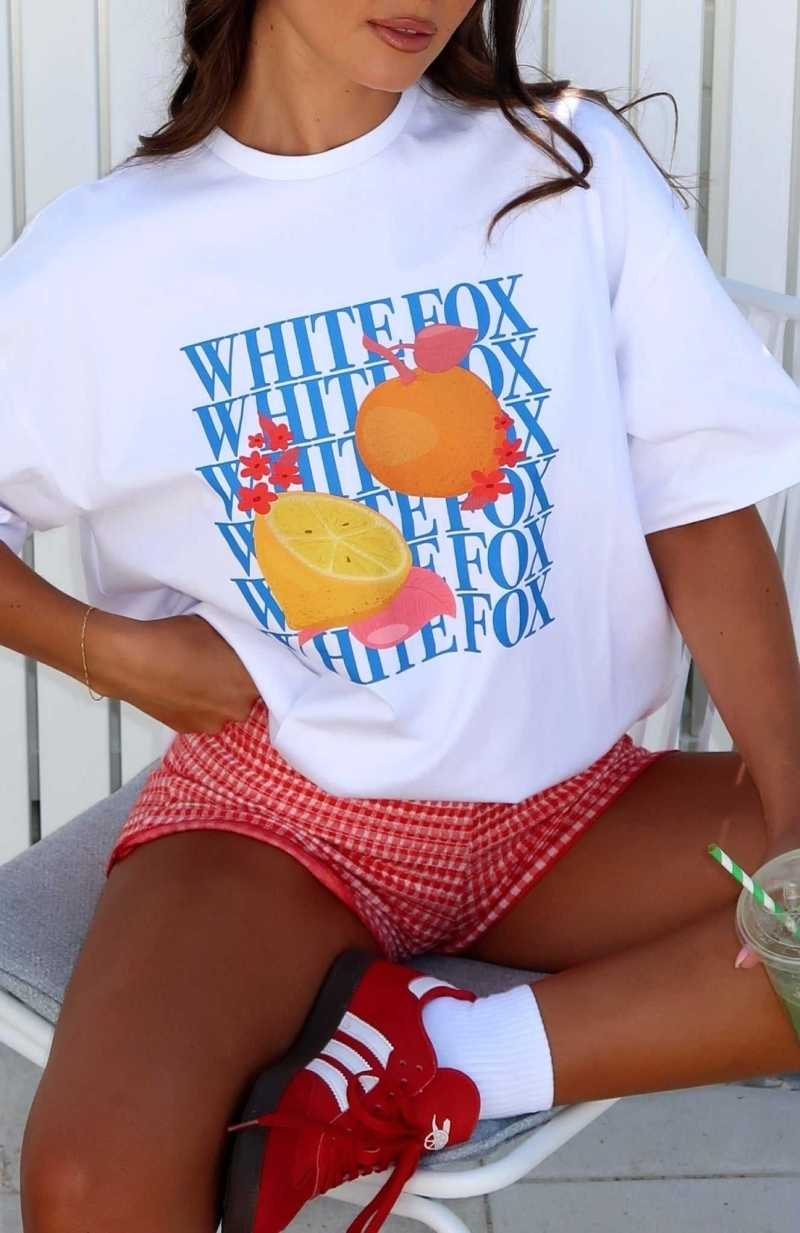 White Fox Oh So Sweet Oversized Tee White/Blue | APHGMB-947