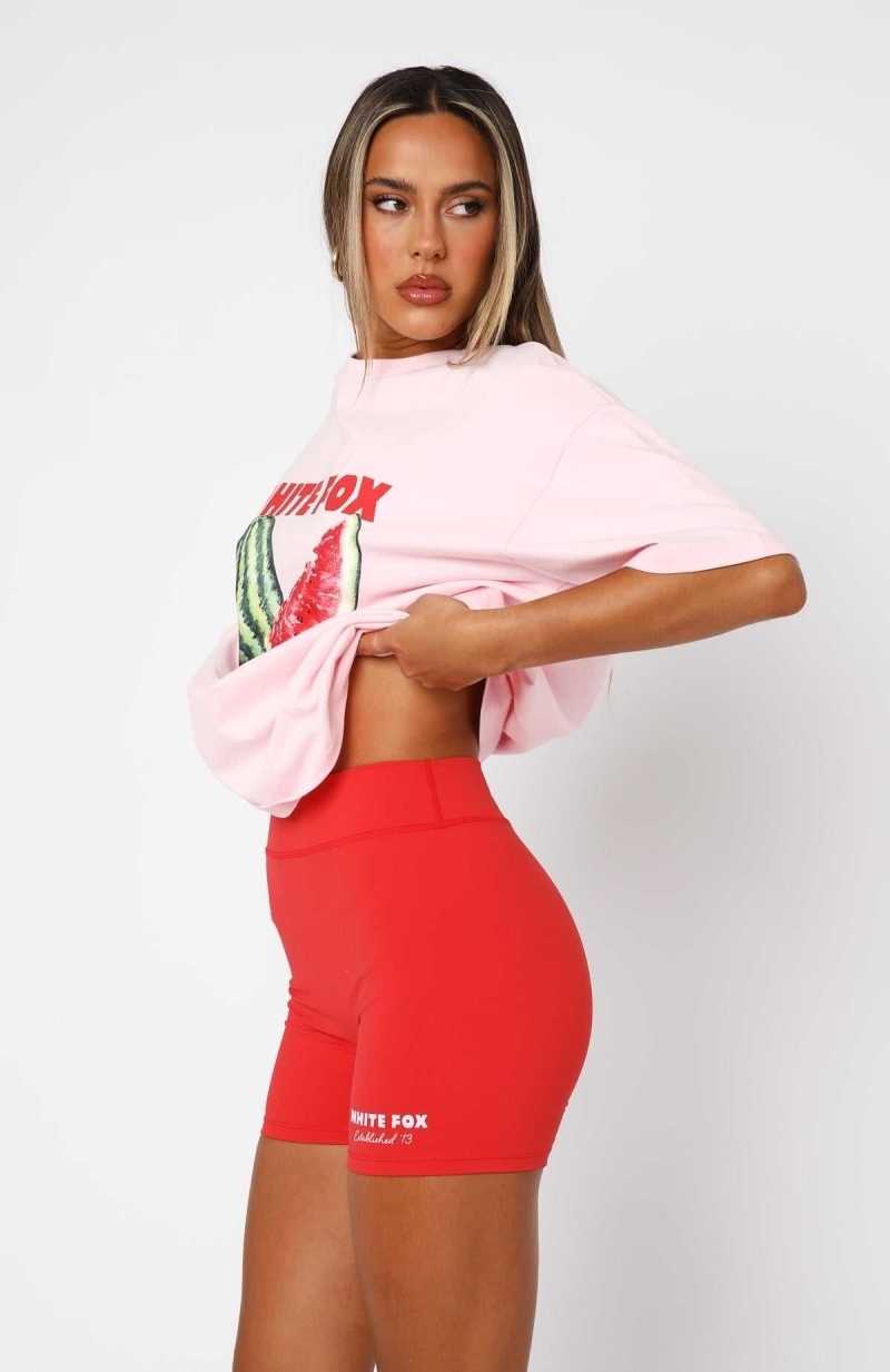White Fox On Do Not Disturb Bike Shorts Red | AYZEKM-491