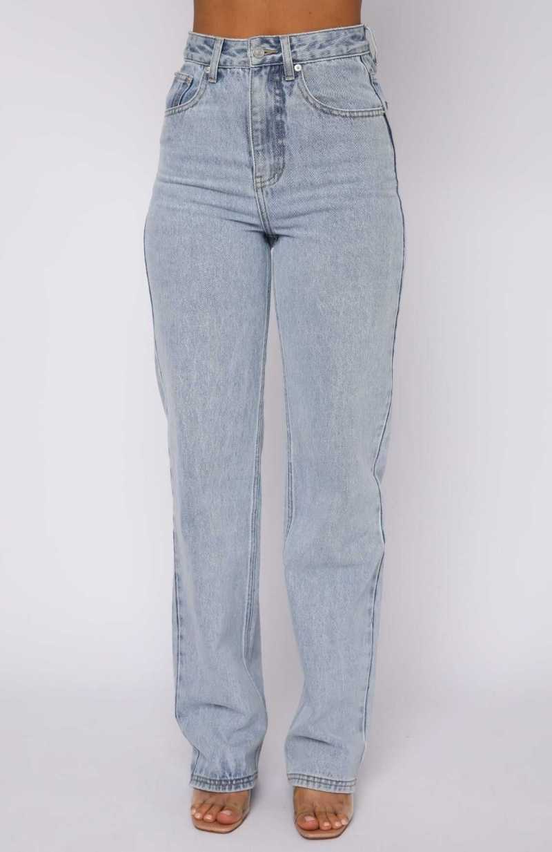 White Fox On Replay High Rise Straight Leg Jeans Ice Blue | SCPWMB-380