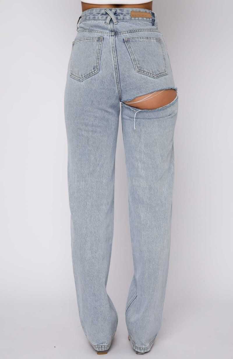White Fox On Replay High Rise Straight Leg Jeans Ice Blue | SCPWMB-380