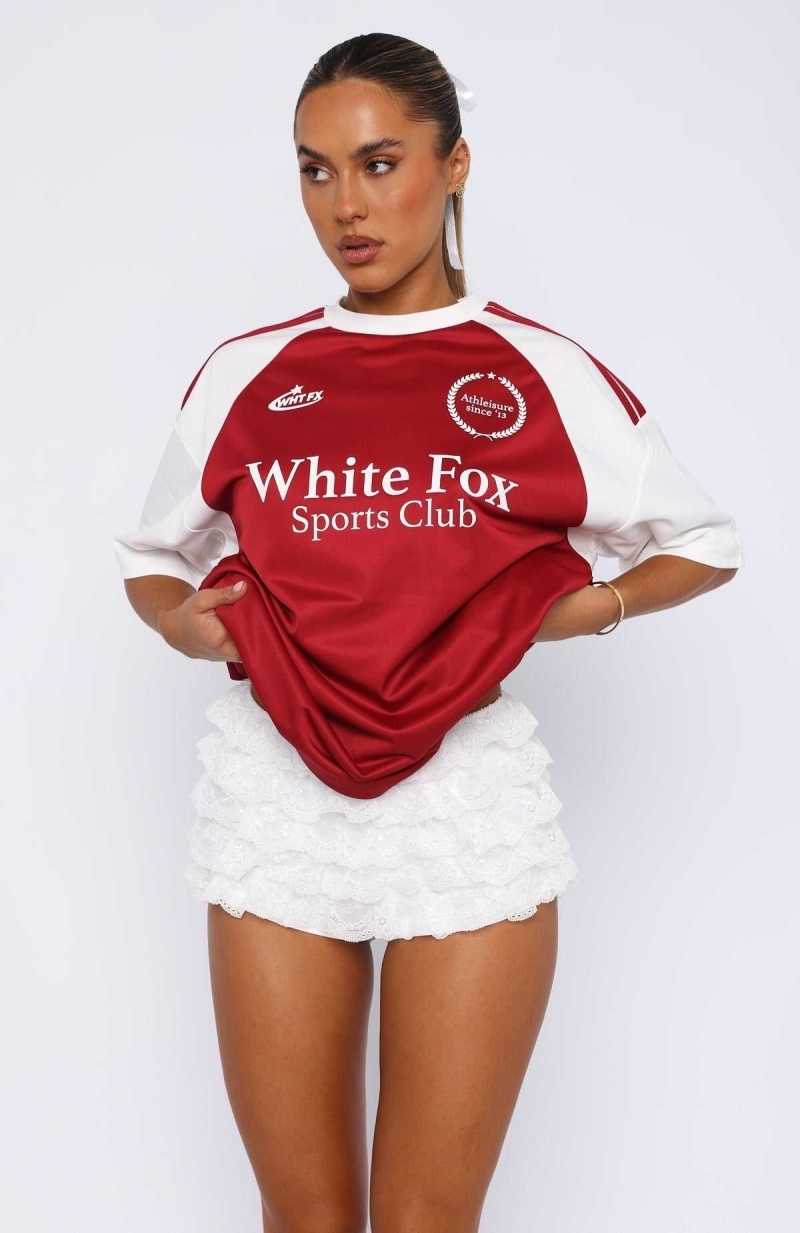 White Fox On The Same Team Oversized Jersey Burgundy/Cream | RDHKLA-483