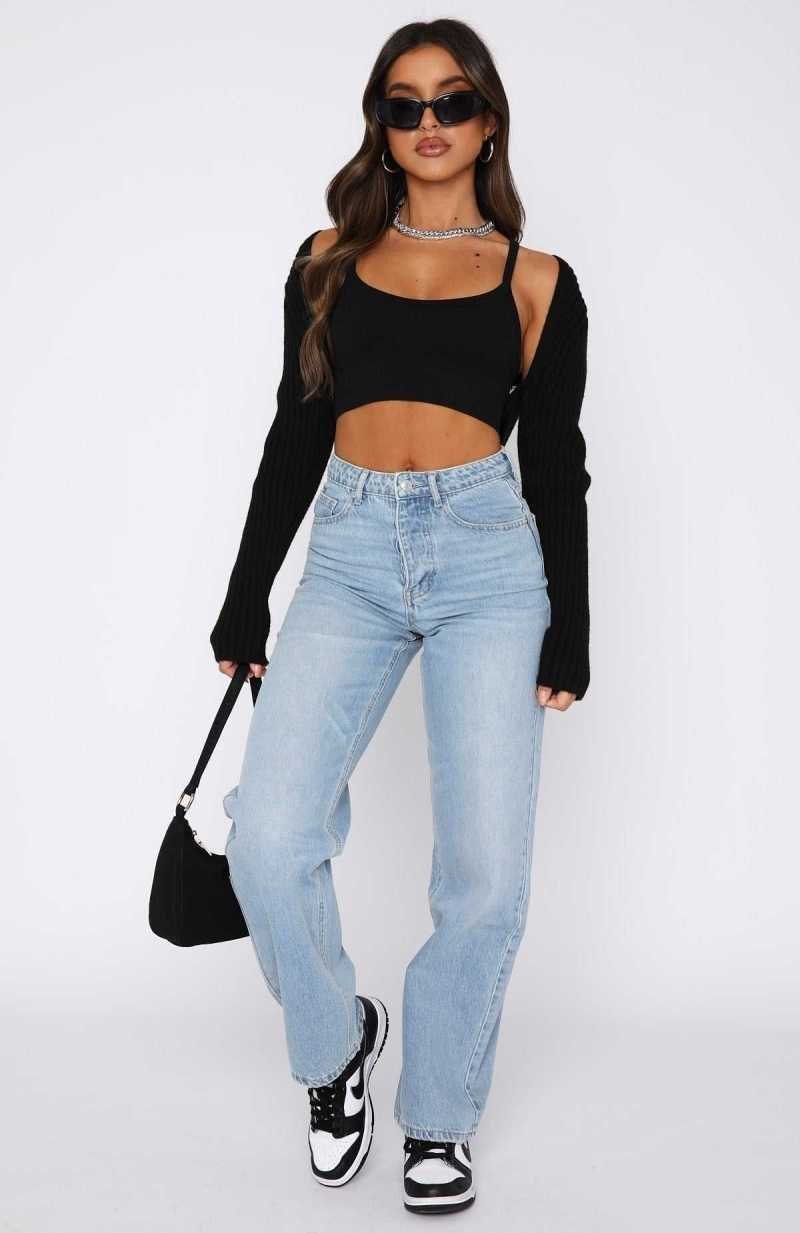 White Fox One Call Away High Rise Straight Leg Jeans Vintage Mid Blue | VOYDKS-796