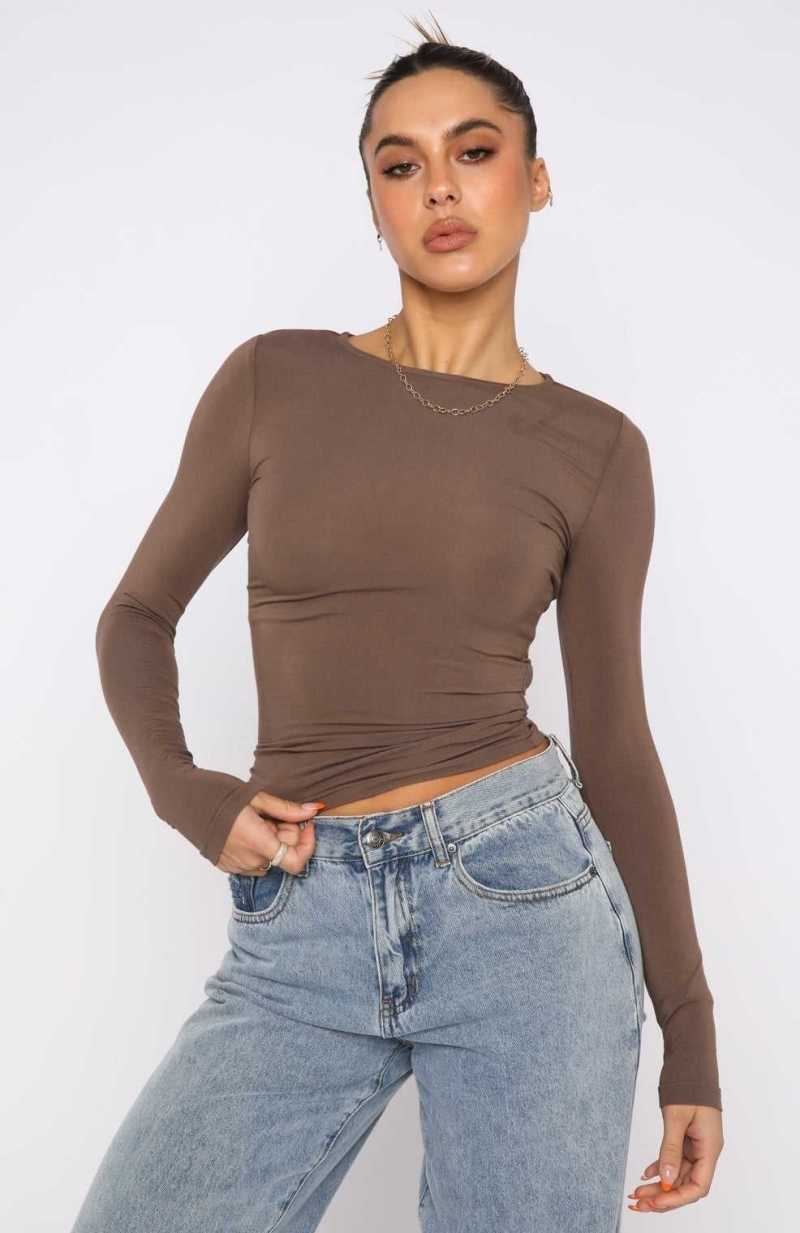 White Fox Only For Tonight Long Sleeve Top Mocha | XBDZHO-865