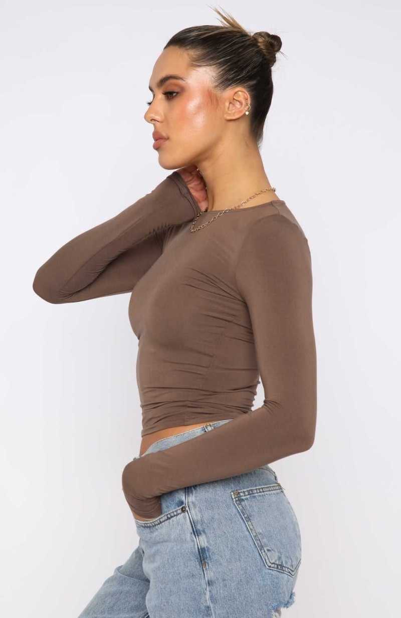 White Fox Only For Tonight Long Sleeve Top Mocha | XBDZHO-865