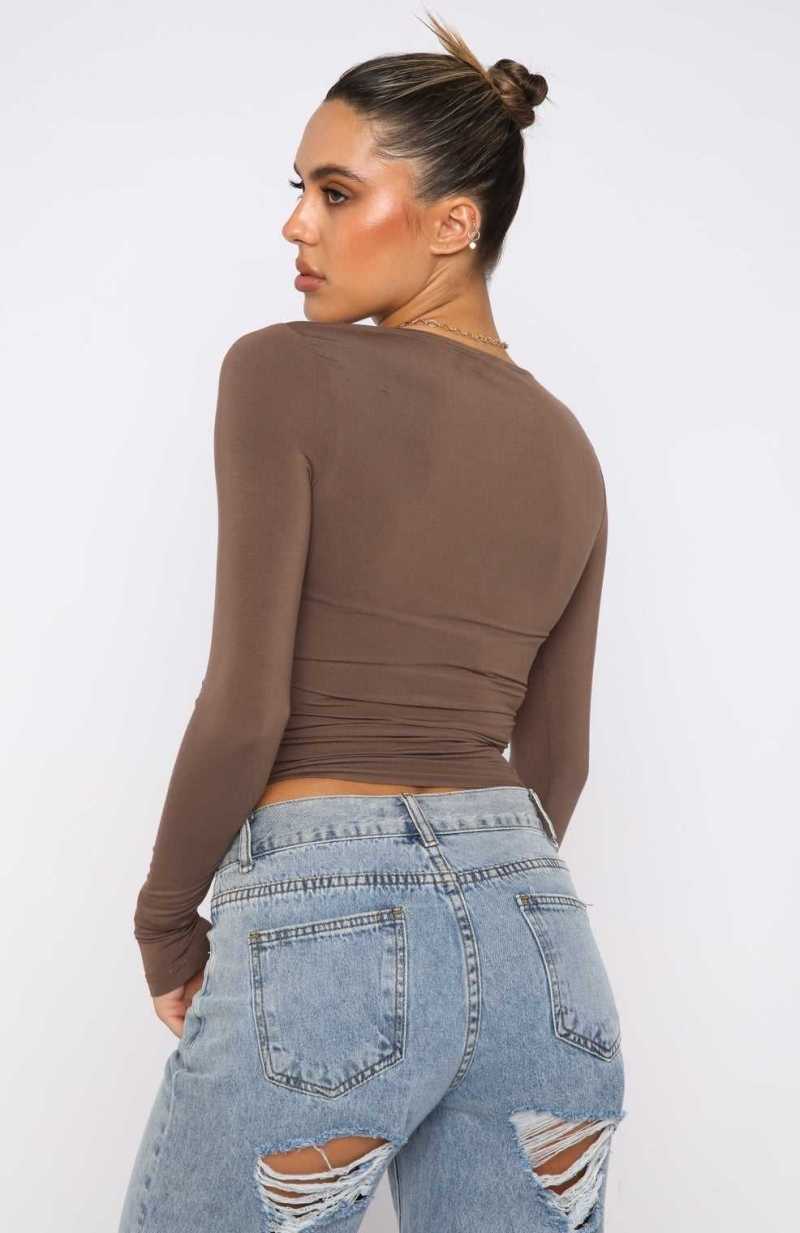 White Fox Only For Tonight Long Sleeve Top Mocha | XBDZHO-865