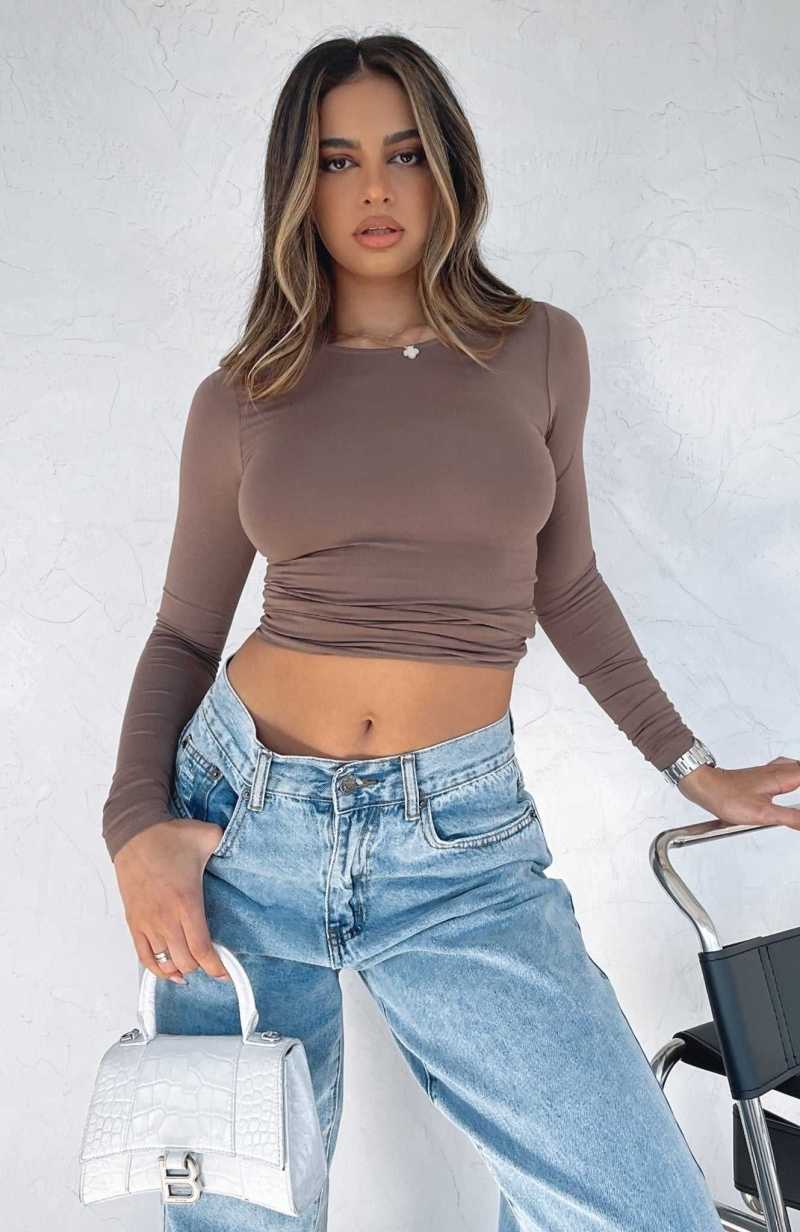 White Fox Only For Tonight Long Sleeve Top Mocha | XBDZHO-865